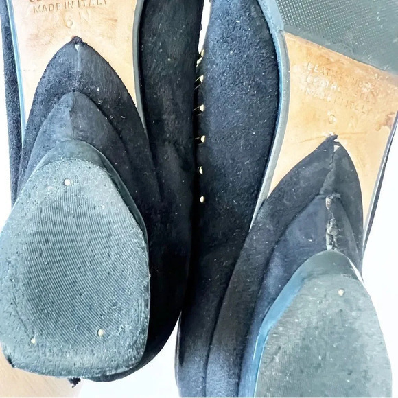 D’Rossana by Charm Vintage 80s Vintage Suede Mini Wedge Size 6 Narrow Italy Gold - Picture 9 of 10